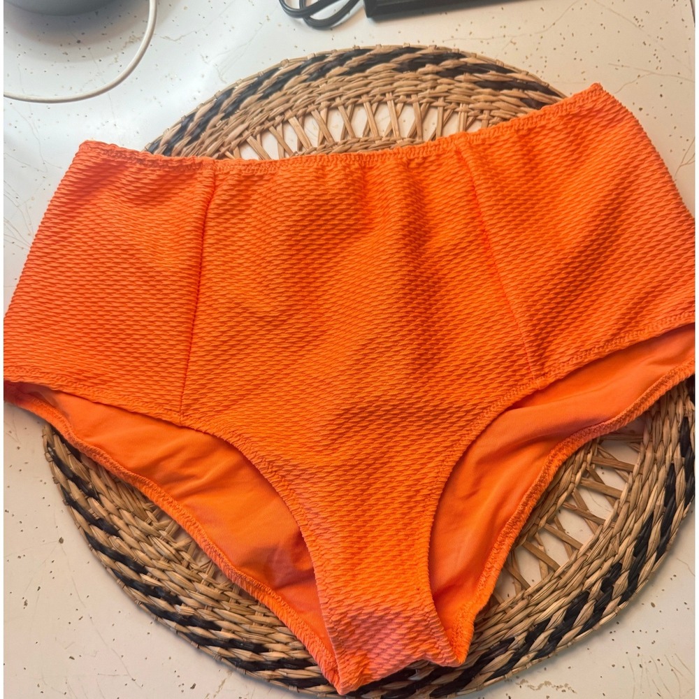 Aerie Real Good High Waisted Bikini Bottoms Orange Textured Honeycomb Size M NEW